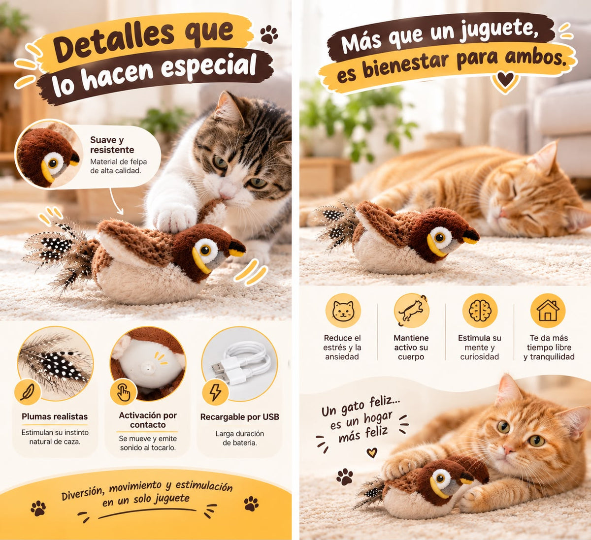 Pajaro Interactivo Antiestres Para Gatos