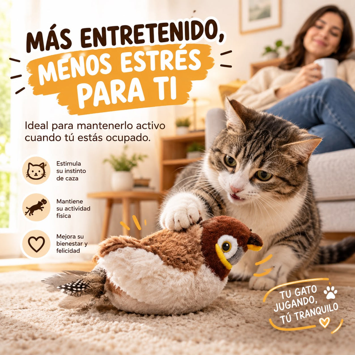 Pajaro Interactivo Antiestres Para Gatos