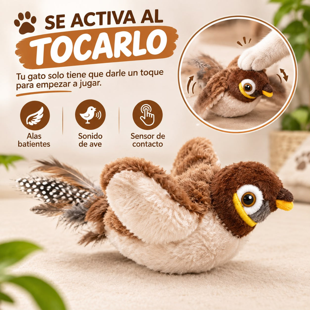 Pajaro Interactivo Antiestres Para Gatos